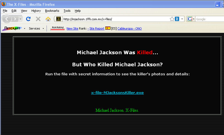 Michael Jackson spam virus screenshot